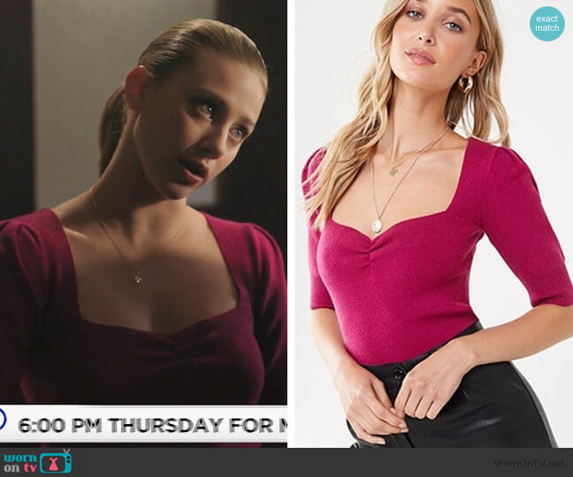 Forever 21 Ruched Puff Sleeve Sweater worn by Betty Cooper (Lili Reinhart) on Riverdale