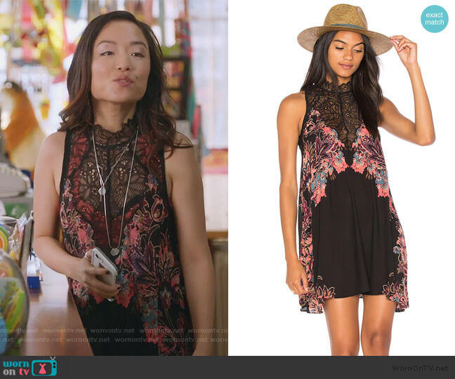 Free People Marsha Printed Slip worn by Janet (Andrea Bang) on Kims Convenience