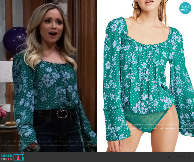 Free People One on One Bell Sleeve Bodysuit worn by Lulu Spencer Falconeri (Emme Rylan) on General Hospital