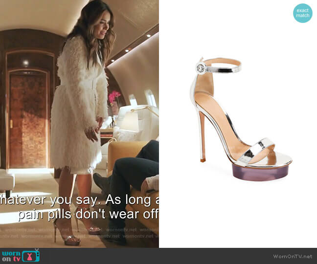 Gianvito Rossi Metallic Metal Rubber Sandals worn by Cristal Jennings (Daniella Alonso) on Dynasty