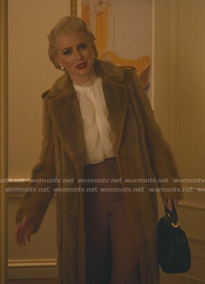 Gloria’s camel fur panel coat on Katy Keen