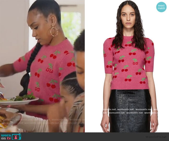 Gucci Cherries Short Sleeve Sweater worn by Chloe Barris (Genneya Walton) on BlackAF