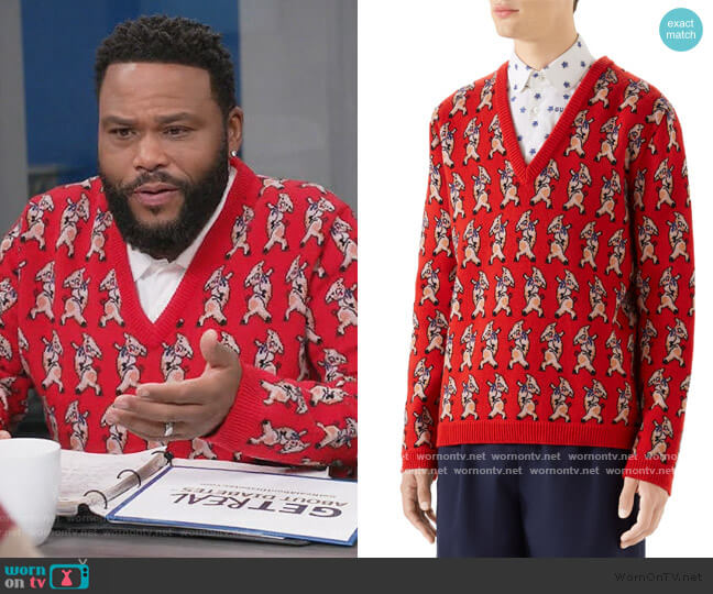 Gucci Pig Wool V-Neck Sweater worn by Andre Johnson (Anthony Anderson) on Black-ish