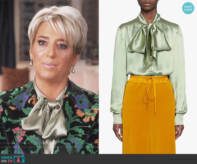 Gucci Satin shirt with neck bow worn by Dorinda Medley on The Real Housewives of New York City