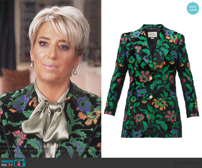 Gucci Single-breasted floral-jacquard velvet Jacket worn by Dorinda Medley on The Real Housewives of New York City
