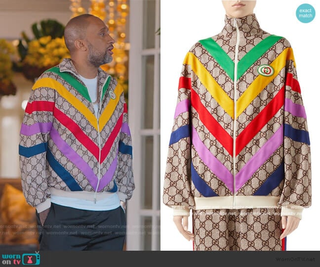 Gucci Technical Jersey GG Rainbow Track Jacket worn by Kenya Barris (Kenya Barris) on BlackAF