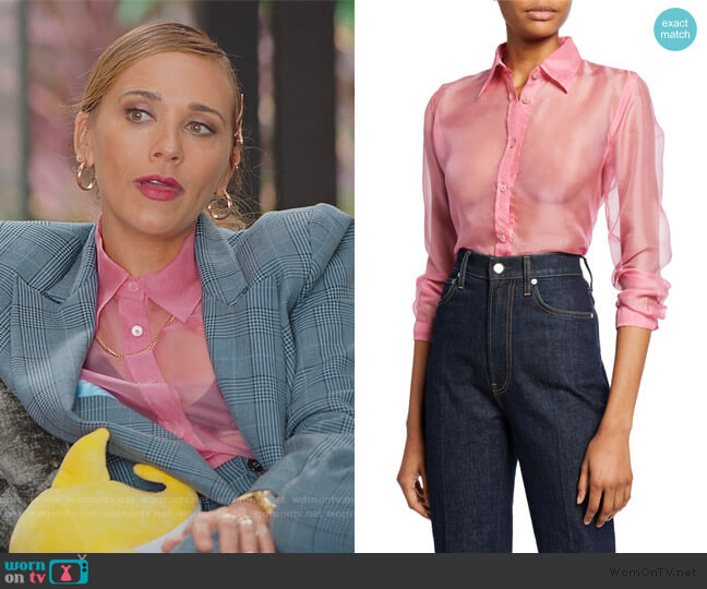 Helmut Lang Button-Down Long-Sleeve Silk Organza Shirt worn by Joya Barris (Rashida Jones) on BlackAF