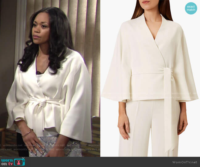 Hobbs Maddie Cape Jacket worn by Amanda Sinclair (Mishael Morgan) on The Young and the Restless