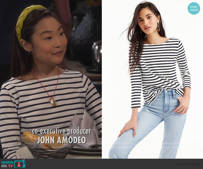 J. Crew Striped boatneck T-shirt worn by Jen (Krista Marie Yu) on Last Man Standing