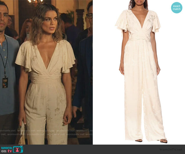 Johanna Ortiz Amorini jacquard jumpsuit worn by Noa Hamilton (Nathalie Kelley) on The Baker and the Beauty