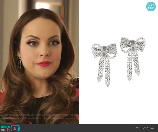 Jennifer Behr Lola bow earrings worn by Fallon Carrington (Elizabeth Gillies) on Dynasty