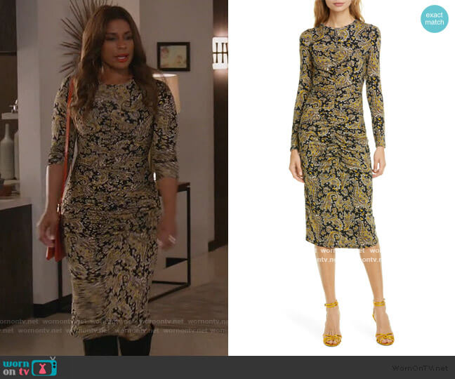 Joie Aja Long Sleeve Paisley Dress worn by Poppy (Kimrie Lewis) on Single Parents