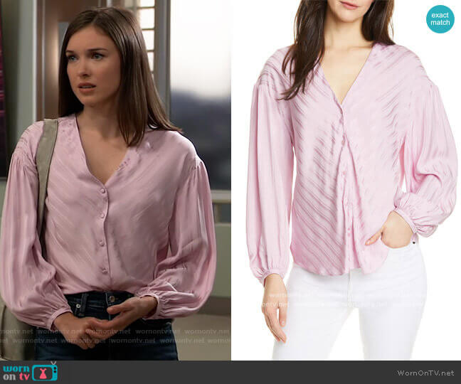 Joie Cadmar Satin Stripe Blouse worn by Willow Tait (Katelyn MacMullen) on General Hospital