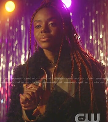 Josie’s patchwork leather Shearling-Sleeve Jacket on Katy Keene