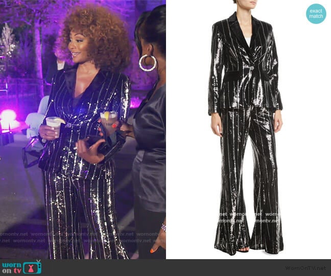 Jovani Flared Sequin Striped Blazer and Pants Set worn by Cynthia Bailey on The Real Housewives of Atlanta