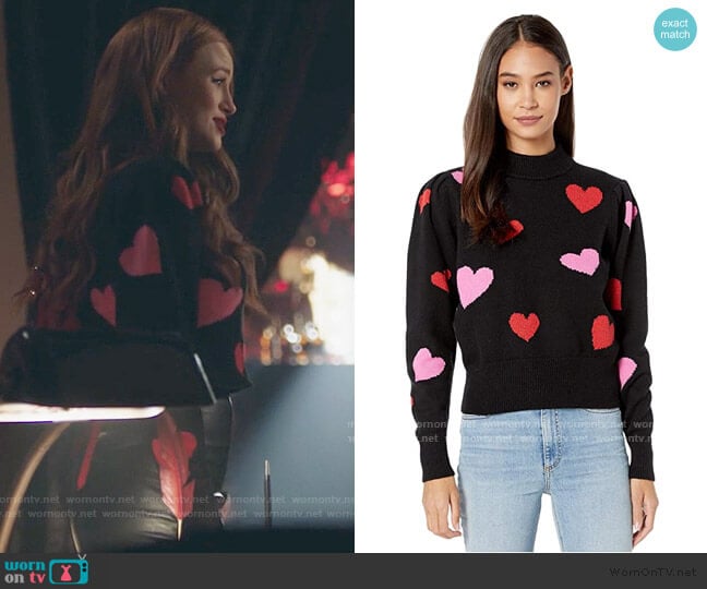 Kate Spade Hearts Mock Neck Sweater worn by Cheryl Blossom (Madelaine Petsch) on Riverdale