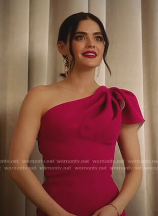 Katy’s pink one-shoulder gown on Katy Keene