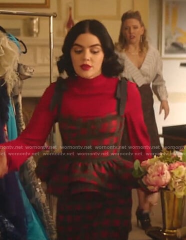 Katy’s red check peplum top and skirt on Katy Keene