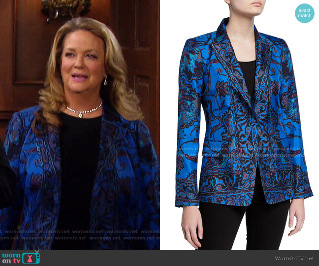 Kobi Halperin Petra Printed Silk Jacket worn by Anna DiMera (Leann Hunley) on Days of our Lives