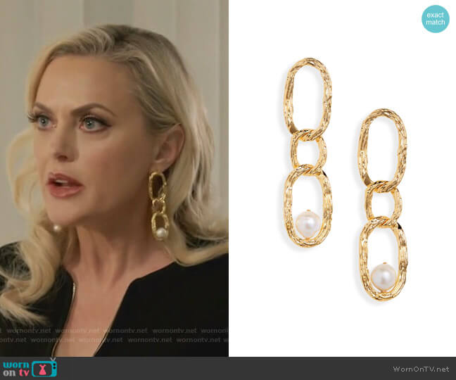 Lizzie Fortunato Vine Cultured Pearl Drop Earrings worn by Alexis Carrington (Elaine Hendrix) on Dynasty
