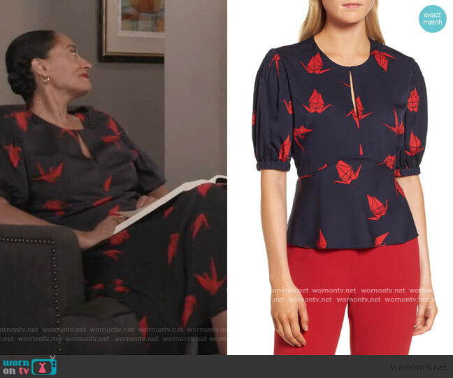Lewit Puffed Sleeve Print Top worn by Rainbow Johnson (Tracee Ellis Ross) on Black-ish