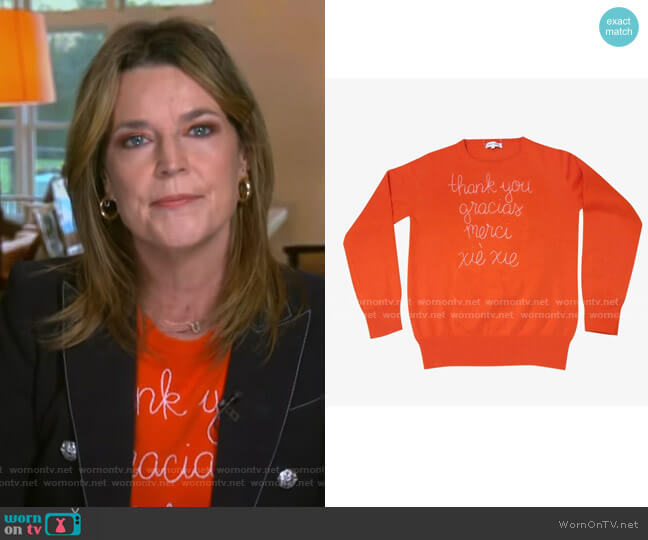 Lingua Franca Thank You Sweater worn by Savannah Guthrie on Today