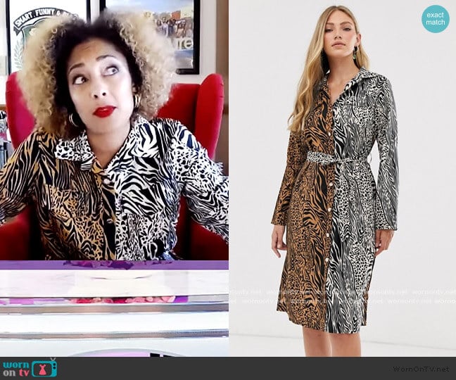 ASOS Liquorish midi shirt dress in mixed tiger print worn by Amanda Seales on The Real