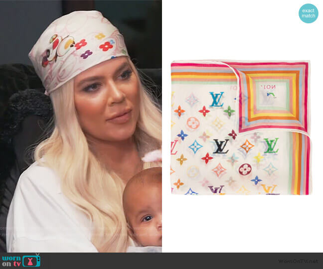 Louis Vuitton Monogram Handkerchief Scarf worn by Khloe Kardashian on Keeping Up with the Kardashians