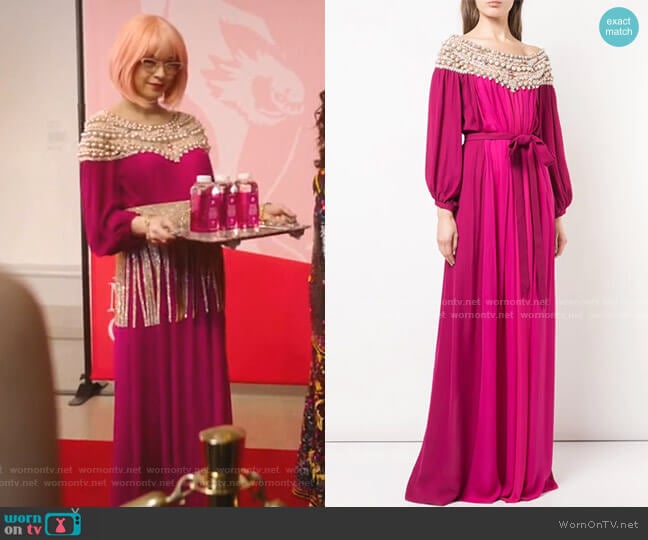 Marchesa Embellished Neckline Dress worn by Pepper Smith (Julia Chan) on Katy Keene