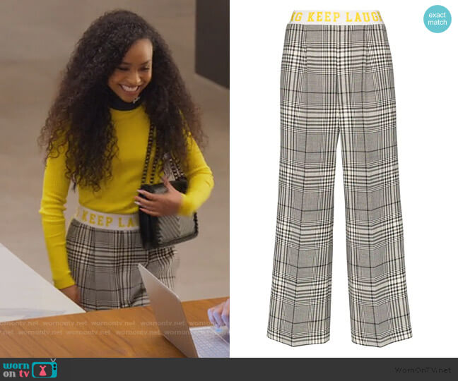 Mira Mikati contrast stripe check trousers worn by Chloe Barris (Genneya Walton) on BlackAF