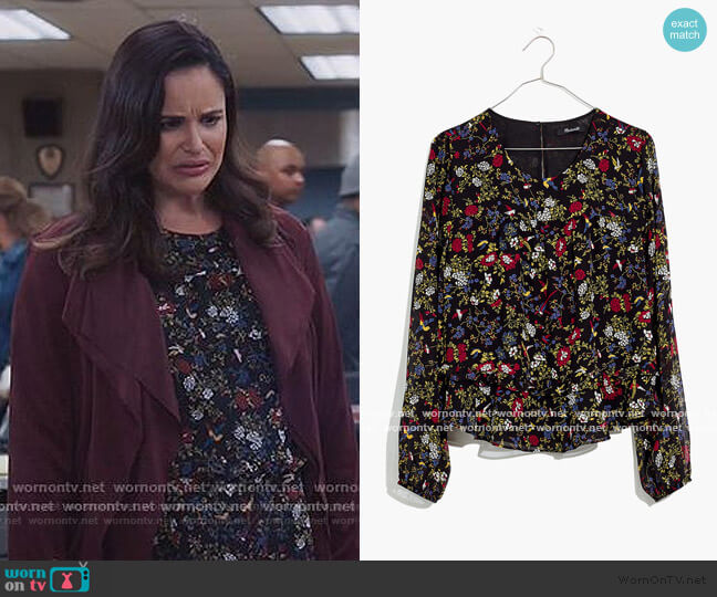 Madewell Sheer-Sleeve Ruffle Peplum Top in Finch Floral worn by Amy Santiago (Melissa Fumero) on Brooklyn Nine-Nine