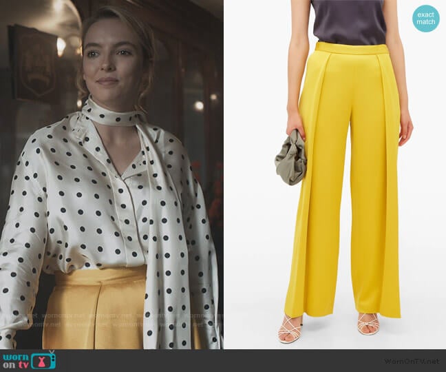 Maison Rabih Kayrouz Textured pleat satin trousers worn by Villanelle (Jodie Comer) on Killing Eve