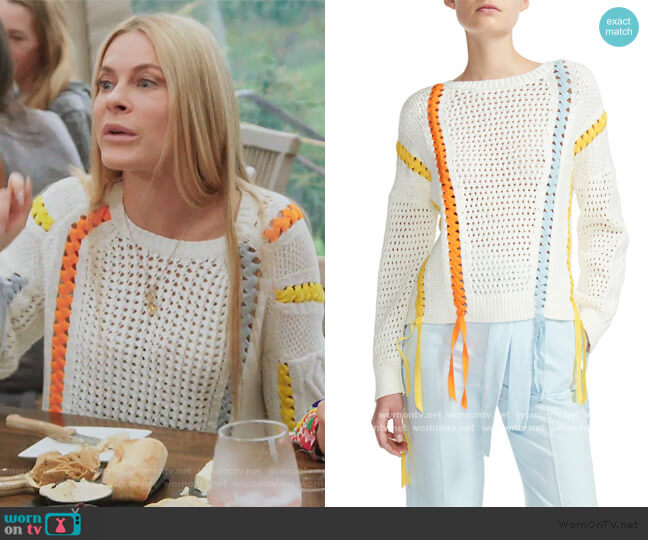 Maje Mascotte Loose Knit Ribbon Detail Sweater worn by Leah McSweeney on The Real Housewives of New York City