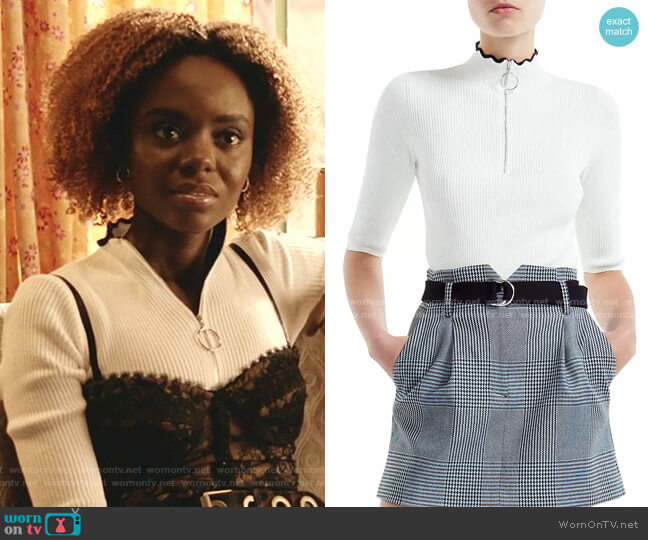Maje Misty Ribbed Zip-Detail Sweater worn by Josie McCoy (Ashleigh Murray) on Katy Keene