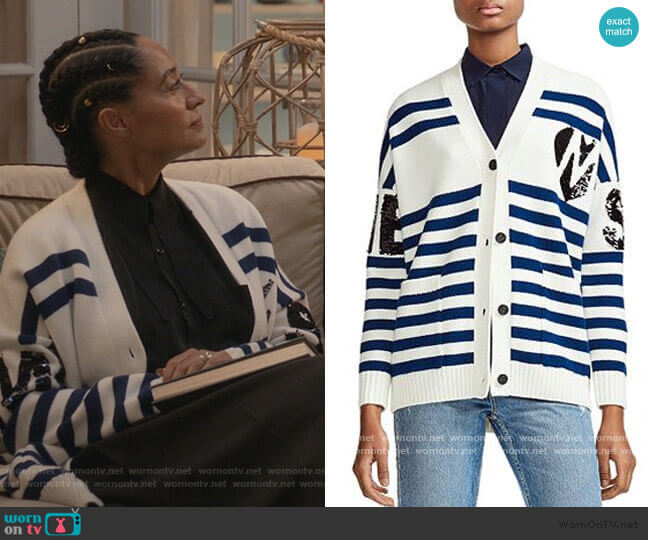 Maje Murmur Striped & Sequined Cardigan worn by Rainbow Johnson (Tracee Ellis Ross) on Black-ish