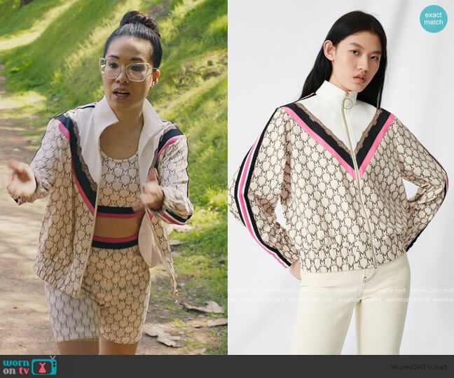 Maje Track Jacket in Monogram worn by Doris (Ali Wong) on American Housewife