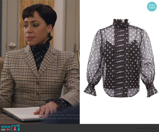 Marc Jacobs Polka-dot silk-organza blouse worn by Lucca Quinn (Cush Jumbo) on The Good Fight