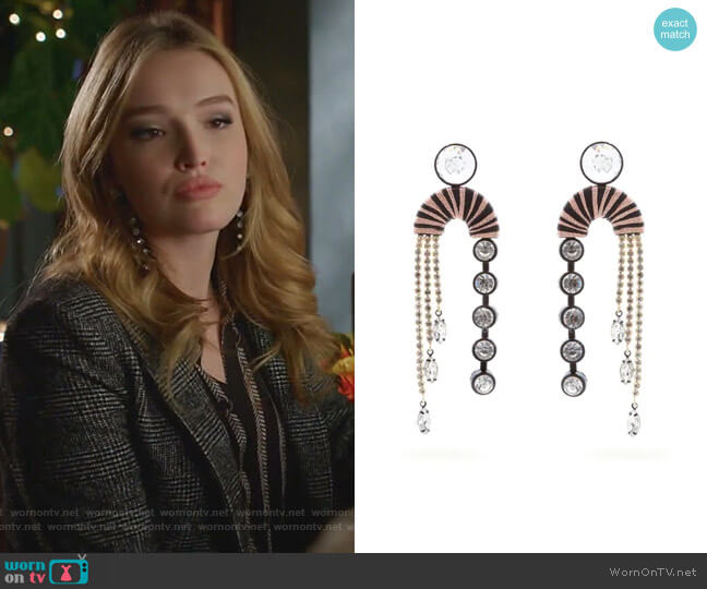 Maryjane Claverol Alpha Crystal-Embellished Drop Earrings worn by Kirby Anders (Maddison Brown) on Dynasty