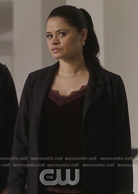 Mel’s burgundy velvet lace trim cami on Charmed