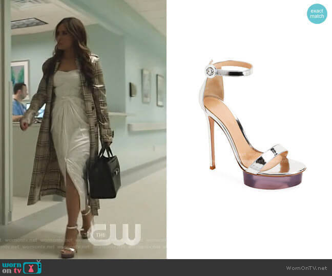 Gianvito Rossi Metallic Metal Rubber Sandals worn by Cristal Jennings (Daniella Alonso) on Dynasty