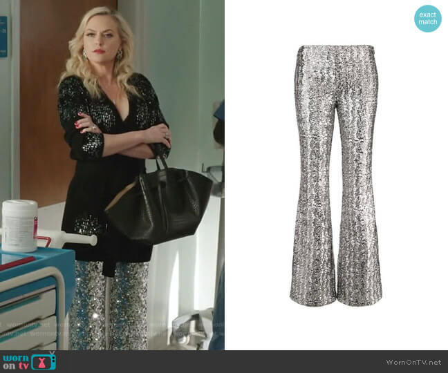 Michael Kors Collection Glitter Effect Flared Trousers worn by Alexis Carrington (Elaine Hendrix) on Dynasty