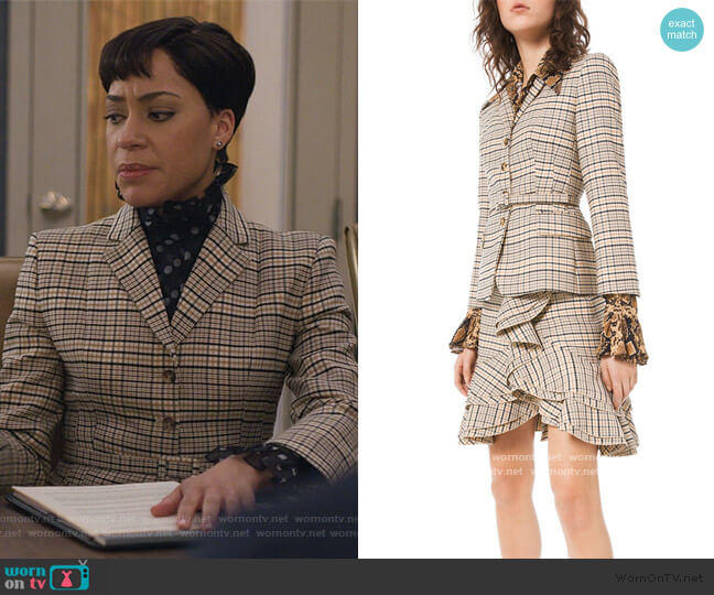 Michael Kors Fitted Plaid Stretch-Wool Blazer worn by Lucca Quinn (Cush Jumbo) on The Good Fight