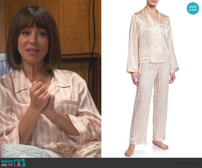 Morgan Lane Ruthie Petal Stripe Pajama Top worn by Elizabeth (Natasha Leggero) on Broke
