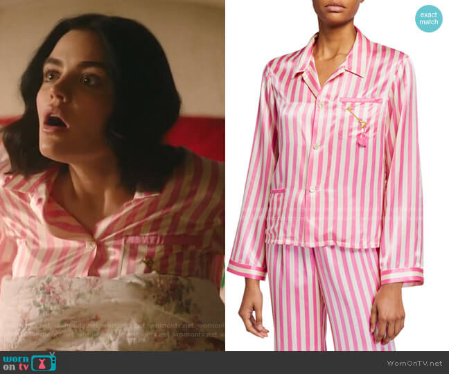 Morgan Lane Ruthie Striped Silk Pajama Top worn by Katy Keene (Lucy Hale) on Katy Keene