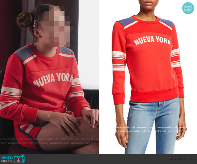 Mother The 1/2 & 1/2 Koozie NY Pullover Sweater worn by Izzy Barris (Scarlet Spencer) on BlackAF