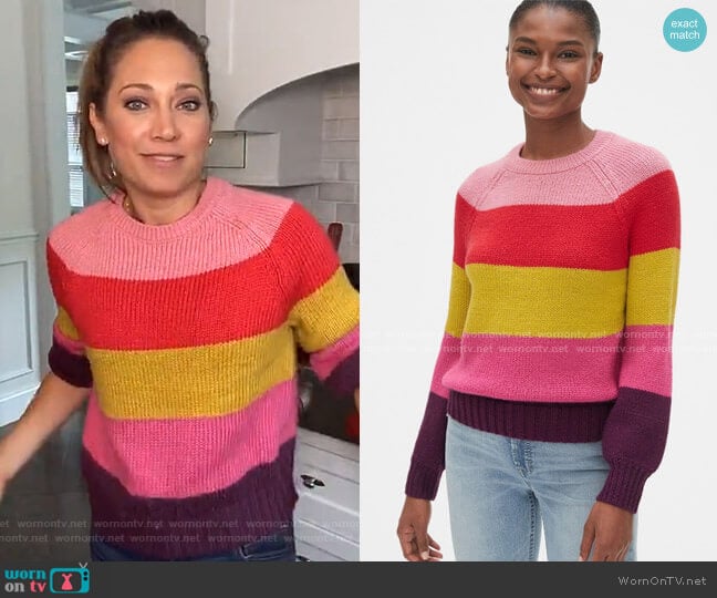Gap Multicolor Crewneck Sweater worn by Ginger Zee on Good Morning America