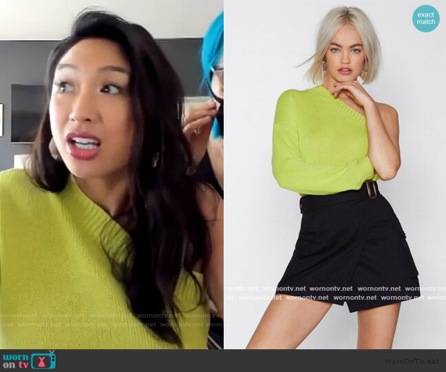 Nasty Gal You Gotta Be in It One Shoulder Sweater worn by Jeannie Mai on The Real