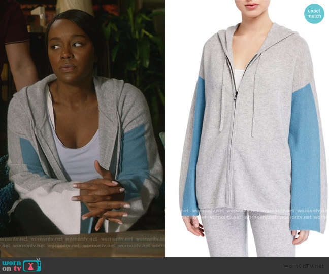 Neiman Marcus Cashmere Colorblock Zip-Front Hoodie worn by Michaela Pratt (Aja Naomi King) on How to Get Away with Murder