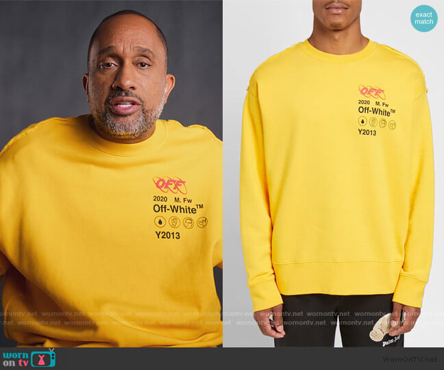 Off-White Industrial Yellow Y13 Sweatshirt worn by Kenya Barris (Kenya Barris) on BlackAF