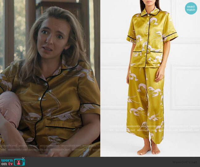 Olivia Von Halle Daria Printed Silk Pajamas worn by Villanelle (Jodie Comer) on Killing Eve